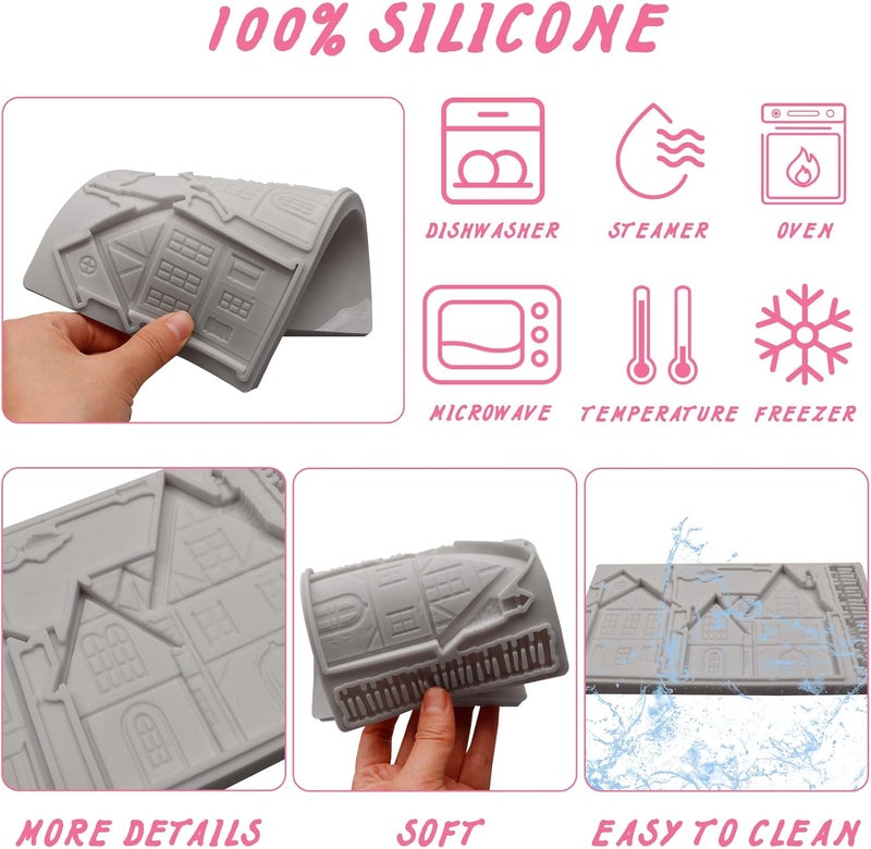Caregene Victorian Houses Silicone Mold, Vintage Buildings Fondant Mold with Lamp Post, 7.95 x 4.92 inches, Gray - Image 3